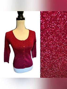 ❗️6HR SALE❗️ Vintage Betsey Johnson New York Red Metallic Button Up Cardigan